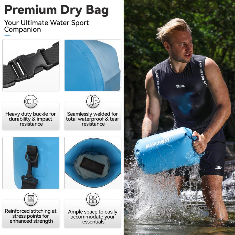 MARCHWAY Floating Waterproof Dry Bag Backpack 5L/10L/20L/30L/40L, Roll Top Sack Keeps Gear Dry for Kayaking, Rafting, Boating, Swimming, Camping, Hiking, Beach, Fishing (Light Blue, 10L) - Image 2